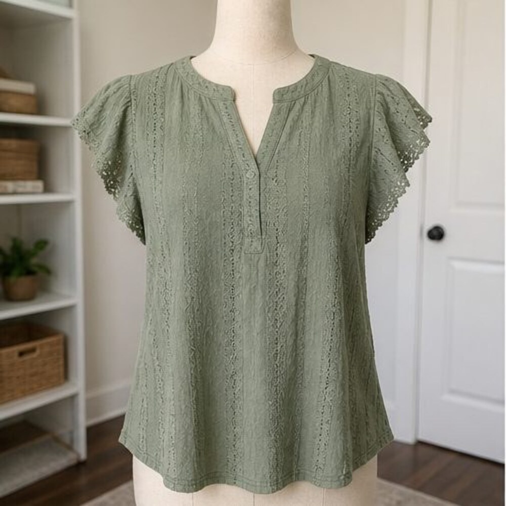 Sage Lace Trim Top